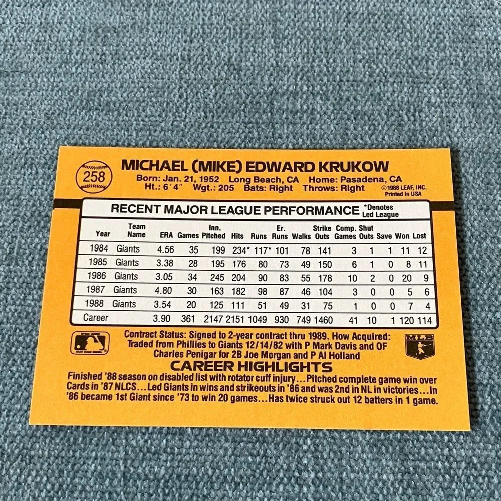1989 Donruss San Francisco Giants Baseball Card Trading Card